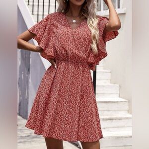 Floral butterfly sleeve a-line dress
